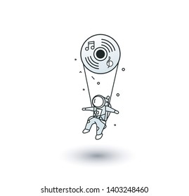 Moon hanging astronauts space mission, Flat Line Art Vector Design illustration.