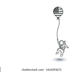 Moon hanging astronauts space mission,Flat Line Art Vector Design illustration.