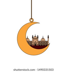 moon hanging with badshahi mosque building