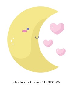 luna con corazones sobre blanco