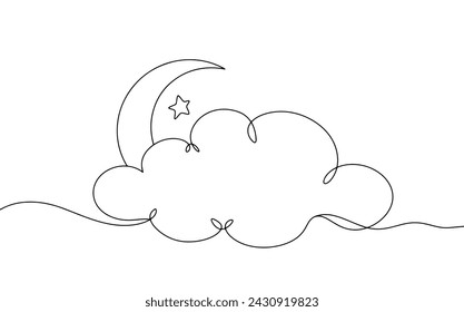 The moon hid behind a cloud. Night clouds. Weather symbol. Weather forecast. Vector illustration. Images produced without the use of any form of AI software at any stage. 