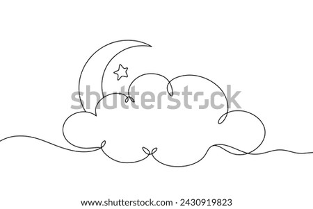 The moon hid behind a cloud. Night clouds. Weather symbol. Weather forecast. Vector illustration. Images produced without the use of any form of AI software at any stage. 