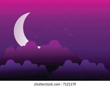 moon is hidden behind clouds. vector illustration