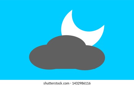 Moon hiding behind a dark cloud in the blue sky.Vector sky cartoon illustration, For web, print, app design, weather forecast, web interface