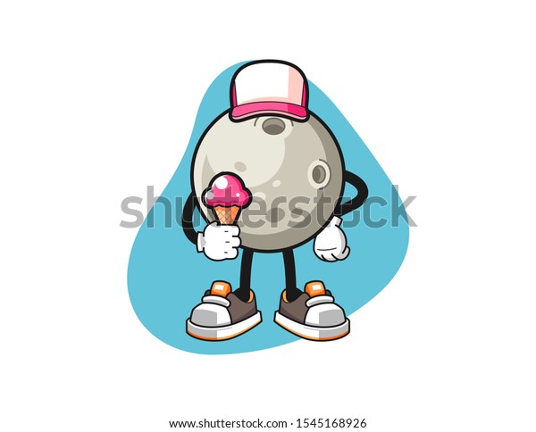 Moon\
hold ice cream cartoon. Mascot Character\
vector.