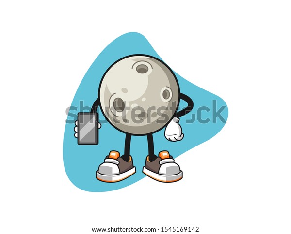 Moon\
hold smartphone cartoon. Mascot Character\
vector.