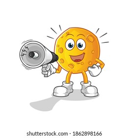 moon holding hand loudspeakers vector. cartoon character