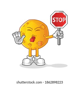 moon holding stop sign cartoon. cartoon mascot vector