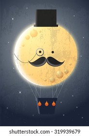 moon hot air balloon vector/illustration