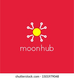 moon and hub or connection idea logo design illustration inspiration. simple icon vector with eps10. double meaning style logos. unique sign or symbol. for technology, digital, computer etc.