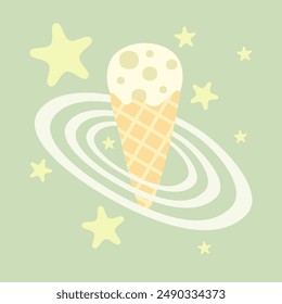 a moon in an ice cream cone. good for kids clothes and tote bag