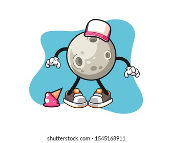 Moon with ice cream fall cartoon. Mascot Character vector.