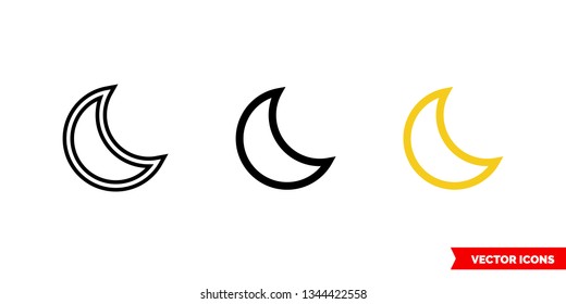 Moon icon of 3 types: color, black and white, outline. Isolated vector sign symbol.