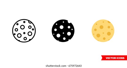 Moon icon of 3 types: color, black and white, outline. Isolated vector sign symbol.