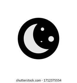 Moon icon in black circle illustration on white background.