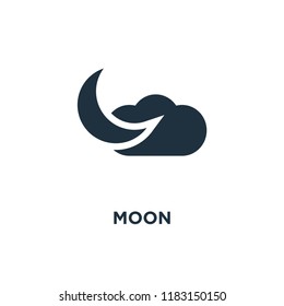 Moon icon. Black filled vector illustration. Moon symbol on white background. Can be used in web and mobile.
