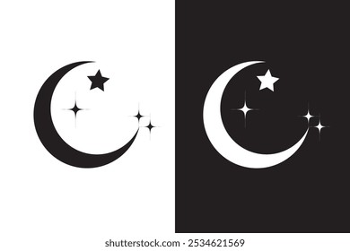 Moon icon. Clear night symbol in simple flat design. Weather forecast sign.