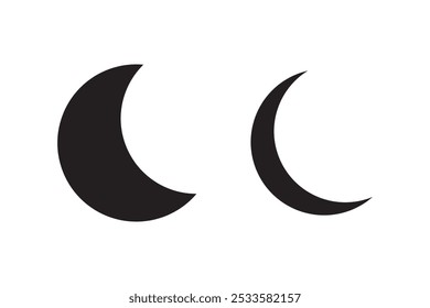 Moon icon, dark night mode icon button, night mode symbol daymode signs, Day night crescent half moon icons in filled, thin line, outline and stroke style Vector.