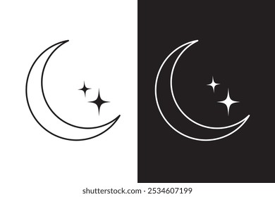 Moon icon, dark night mode icon button, night mode symbol daymode signs, Day night crescent half moon icons in filled, thin line, outline and stroke style Vector.