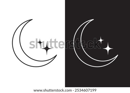 Moon icon, dark night mode icon button, night mode symbol daymode signs, Day night crescent half moon icons in filled, thin line, outline and stroke style Vector.