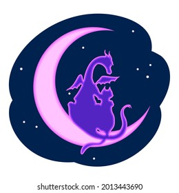 moon icon with dragon. vector illustration
