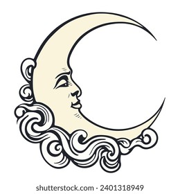 moon icon with face ,vector illustration