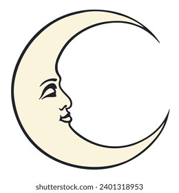 icono de luna con cara ,ilustración vectorial