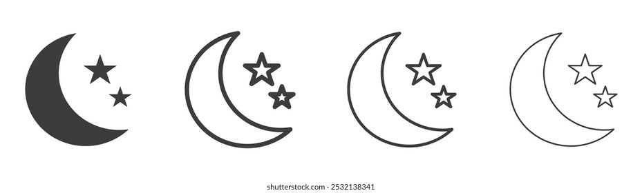 Moon icon in fill and three stroke sizes