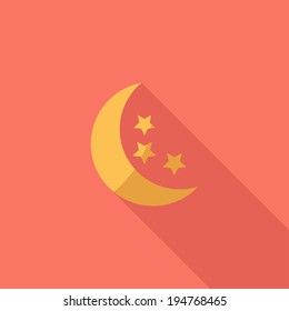 Moon icon. Flat design style modern vector illustration. Isolated on stylish color background. Flat long shadow icon. Elements in flat design.
