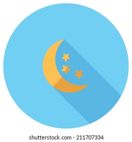 Moon icon. Flat design style modern vector illustration. Isolated on stylish color background. Flat long shadow icon. Elements in flat design.