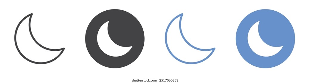 Moon icon flat line symbol set.