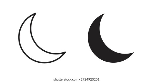 Icono de luna plana y colección de trazo para ui ux trabajo.