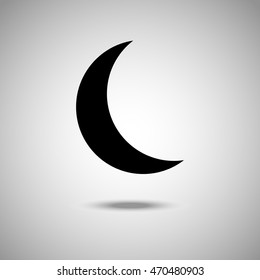 Moon icon. Flat style. Grey background. Vector illustration.