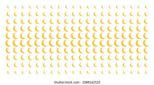 Moon icon halftone pattern, constructed for backgrounds, covers, templates and abstraction compositions. Vector moon shapes organized into halftone array.