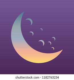 Moon icon illustration. Vector. Evening gradient icon at violet background.