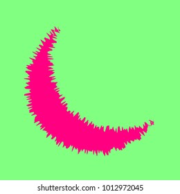 Moon icon illustration. Vector. Magenta rough icon on greenish background. Isolated.