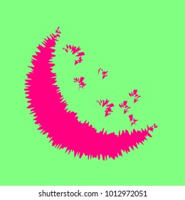 Moon icon illustration. Vector. Magenta rough icon on greenish background. Isolated.