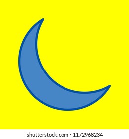 Moon icon illustration. Vector. Office style blue icon at yellow background.