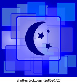 Moon icon. Internet button on abstract background. 