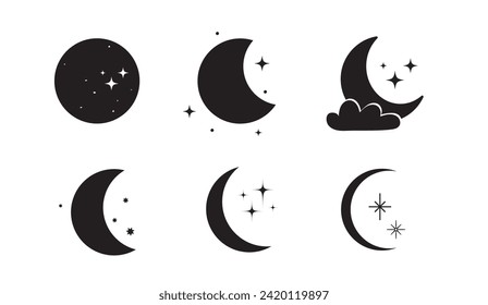 Icono de la luna aislado en fondo blanco. conjunto de iconos nocturnos. Estrella en el cielo. Ilustración vectorial.