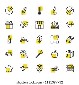 Moon icon with lightbulb, apple and love symbols. Set of star, fruit, click here icons and heart concept. Editable vector elements for logo app UI design.