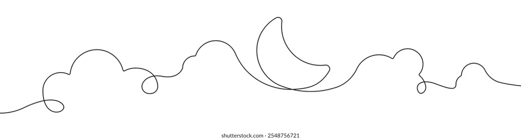 Moon icon line continuous drawing vector. One line Moon icon vector background. Moon icon. Continuous outline of a Moon in a cloud.