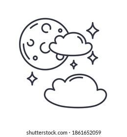 Moon icon, linear isolated illustration, thin line vector, web design sign, outline concept symbol with editable stroke on white background.