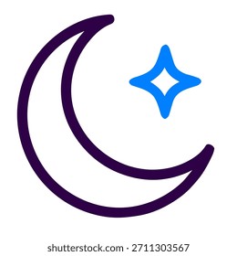 Ícone Lua. Uma ilustração vetorial linear do ícone da lua isolado no fundo branco.