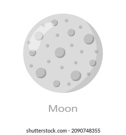 Mondsymbol mit Namen einzeln auf weißem Hintergrund. Erdsatellit. Universelles Element des Sonnensystems. Kinder planetarisch. Vektorgrafik-Illustration.