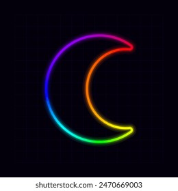Moon icon, neon rainbow visuals, gradient mesh graphics, glowing colorful aesthetic.