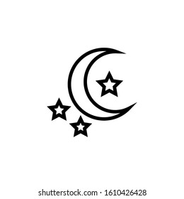 Moon Icon, Nighttime symbol in outline style on white background