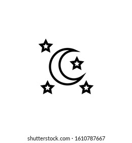 Moon Icon, Nighttime symbol in outline style on white background