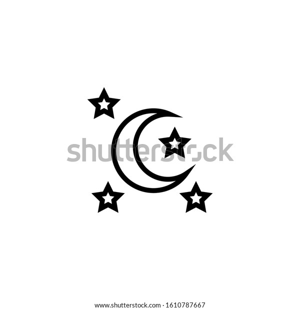 Moon Icon, Nighttime symbol in outline style
on white background
