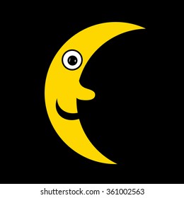 Moon icon on black background. Vector illustration.